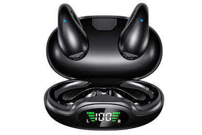 Open Ear Earbuds Ergonomic Clip-On Earbuds Bone Conduction Over-The-Ear Headphones-Black