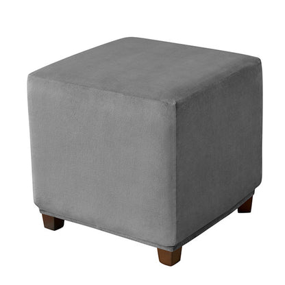 High Stretch Silver Fox Velvet Square Footstool Cover Machine Washable - Dark Grey