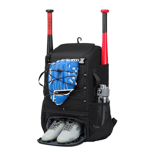 Large Capacity Baseball Bag Softball Bat Bag with Shoe Compartment Black