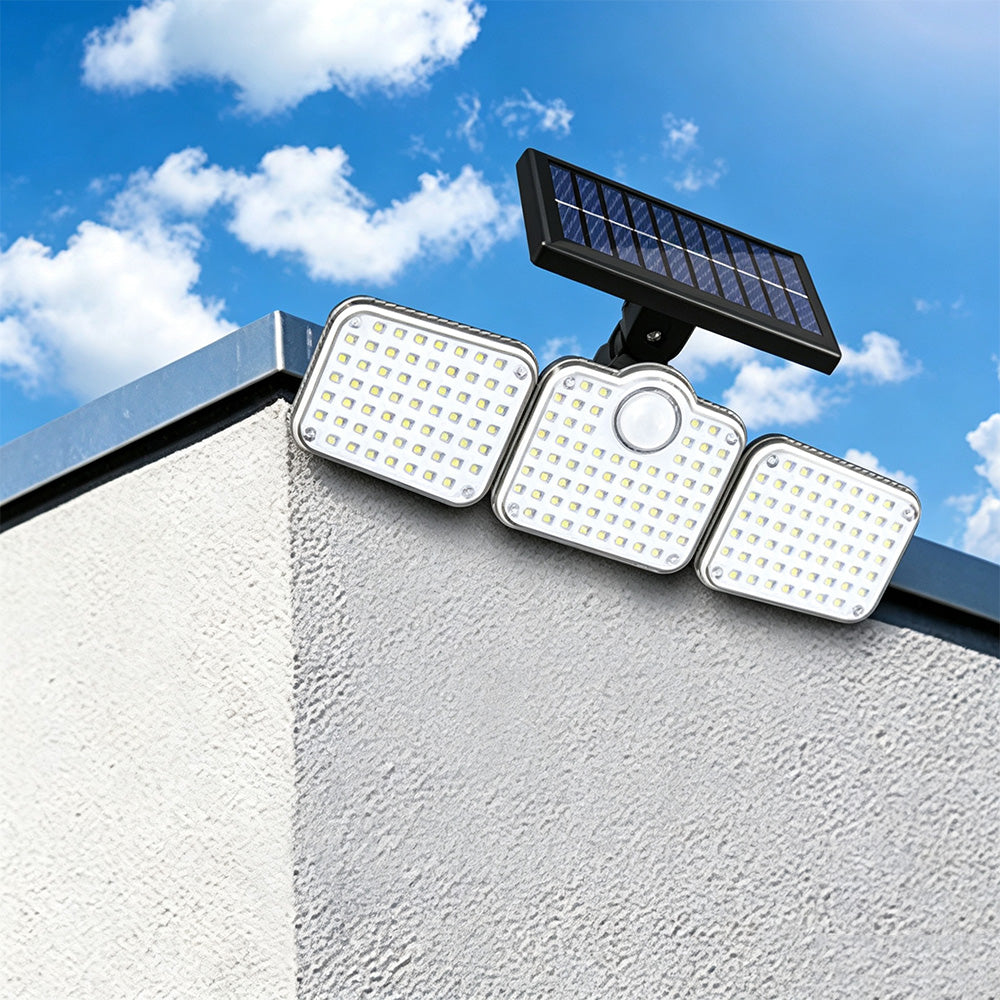 3 Head 321 LED Solar Motion Sensor Garden Wall Protective Flood Light