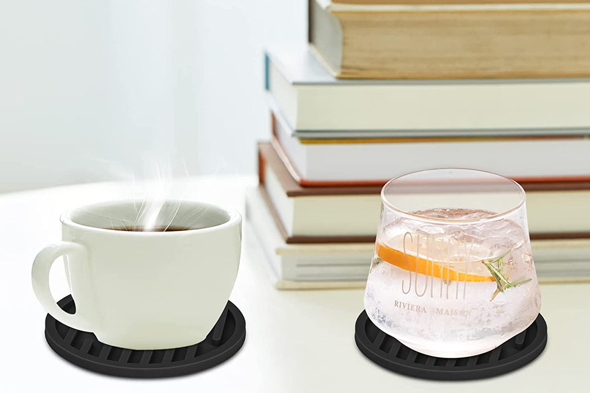 6Pcs For Home Decor Non-Slip And Non-Stick Round Silicone Absorbent Scald-Proof Drink Coasters-Black