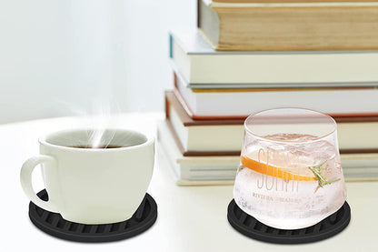 6Pcs For Home Decor Non-Slip And Non-Stick Round Silicone Absorbent Scald-Proof Drink Coasters-Black