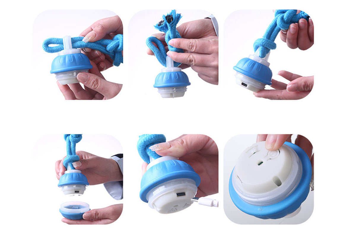 USB Rechargeable Motion Activated Rolling Dog Ball Toy Blue