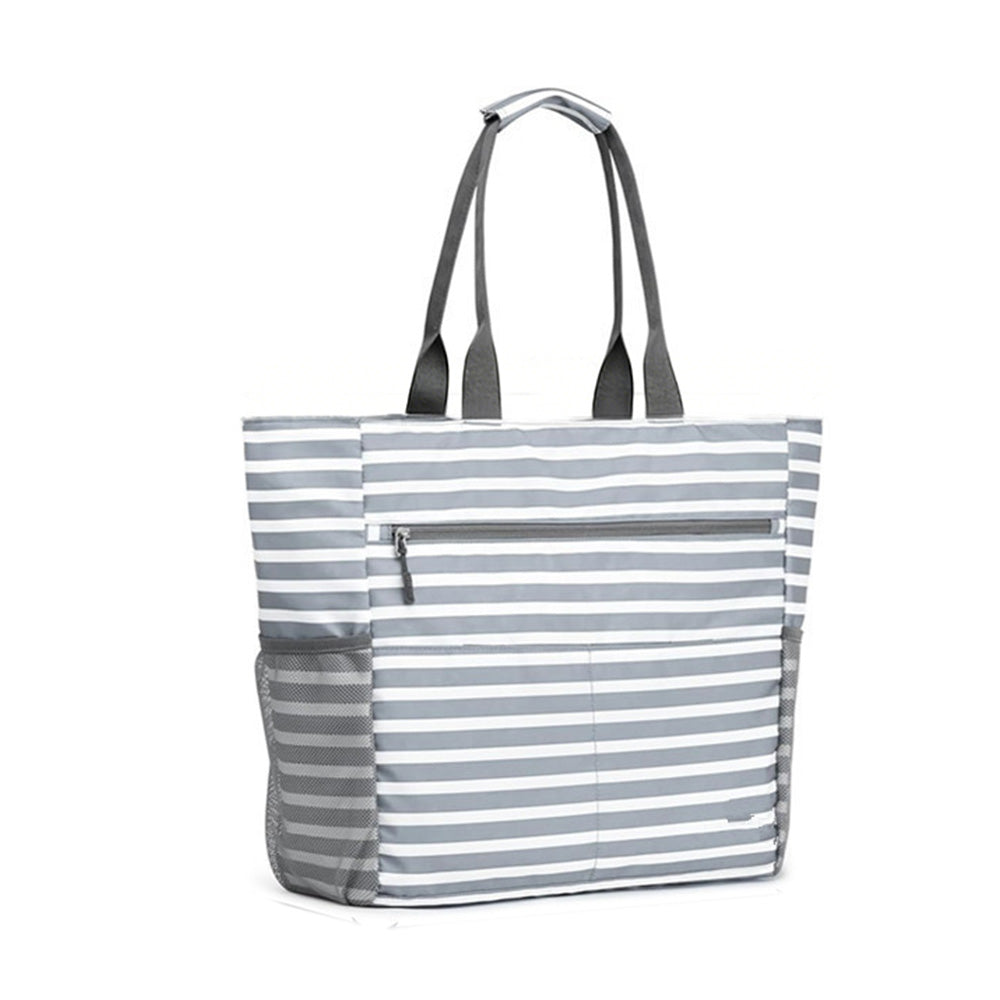 Beach Bag Large Foldable Sandproof Totes Bag With Zipper Beach Shoulder Bag-Grey