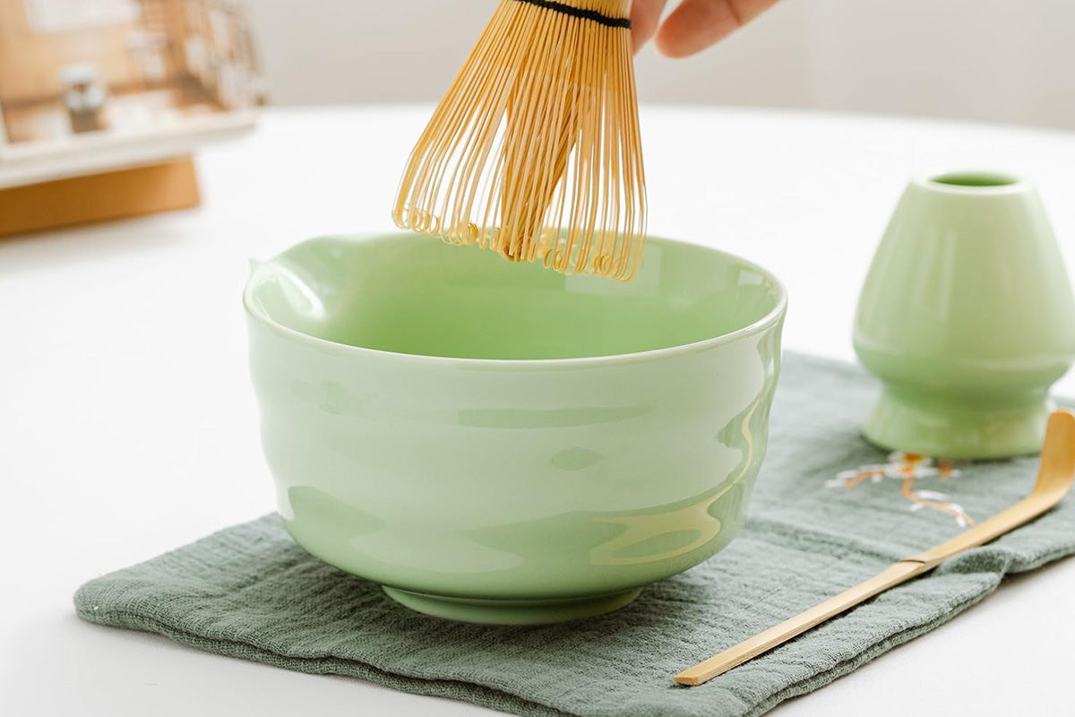 5Pcs Matcha Set Whisk Bowl Spout Scoop Green