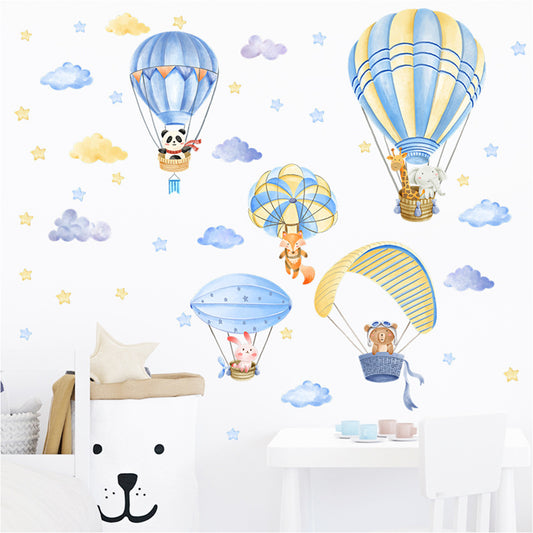 Cartoon Animal Wall Decals Colorful Hot Air Balloon Wall Decals Cute Animal Wall Stickers