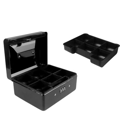 Lockable Cash Box Deposit Petty Cash Money Box with Code Lock Security Safe-Black