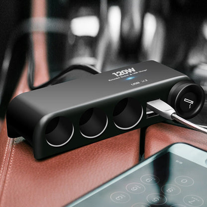 6-in-1 120W Multi Socket Car Cigarette Lighter Splitter 12V-24V Dual USB Charger