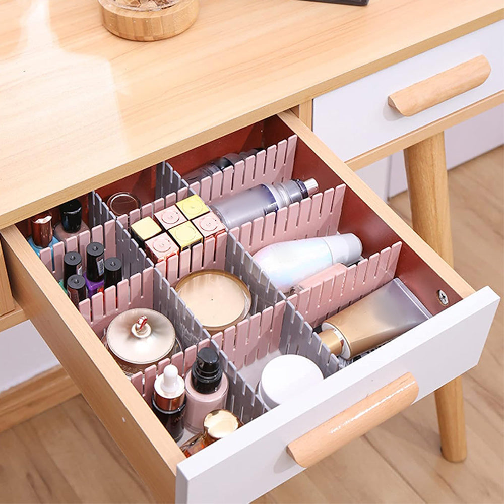 24Pcs Adjustable Drawer Divider DIY Storage Organiser for Cabinets-Pink