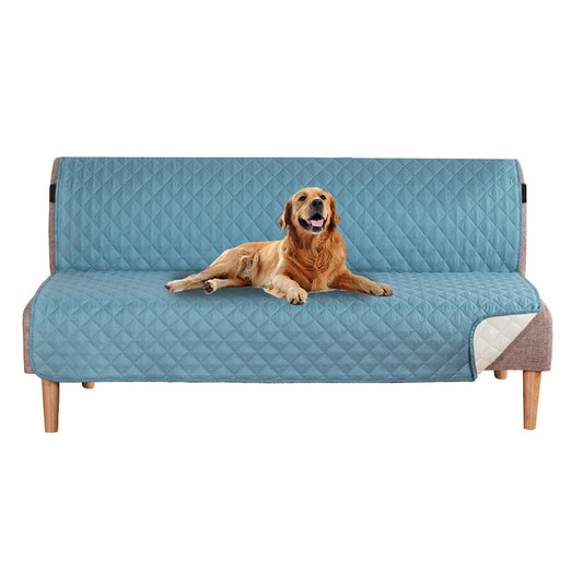Reversible Futon Sofa Slipcover Armless Sofa Cover Water Resistant Furniture Protector with Elastic Strap Blue