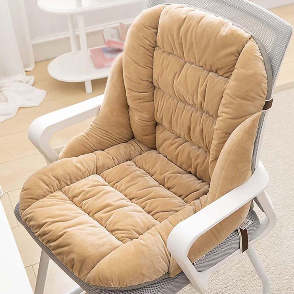 Backrest Seat Cushion with Ties High Back Seat Chair Pad for Office Gaming Chair Camel