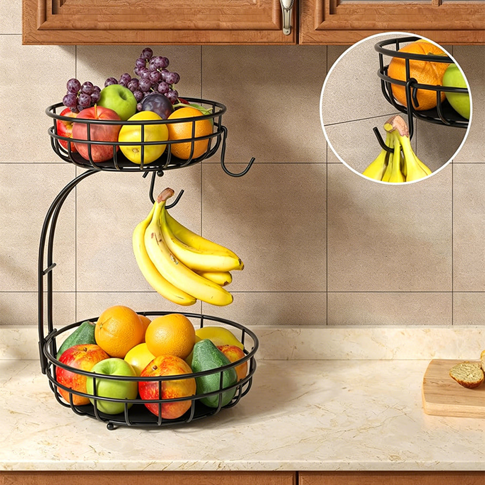 2-Tier Detachable Fruit Basket with Banana Hanger