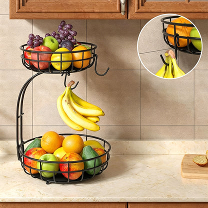 2-Tier Detachable Fruit Basket with Banana Hanger