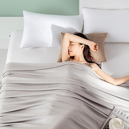 Breathable Summer Blanket Waffle Throw Blanket Air Conditioning Blanket Grey