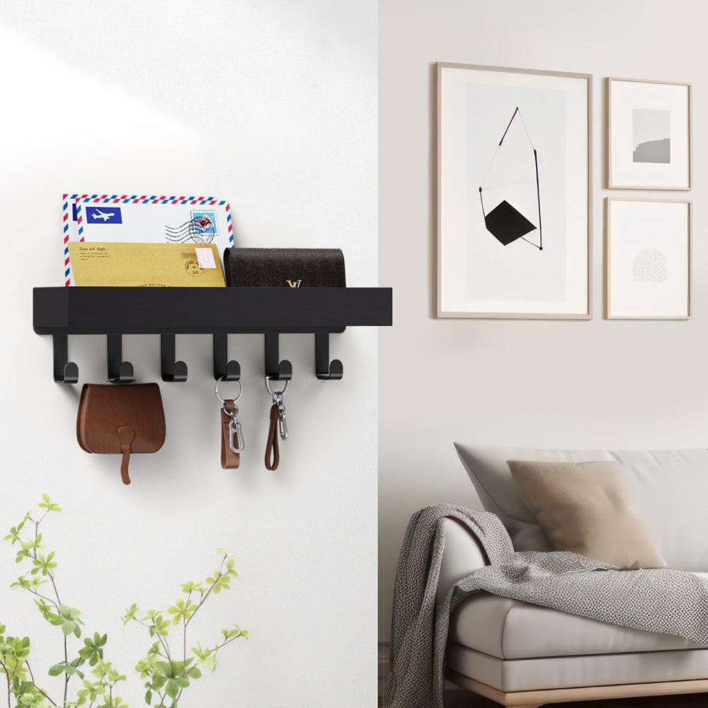 Wall Key Holder with Shelf Wooden Key Rack for Entryway Home-Black