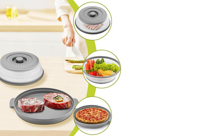 Microwave Food Splatter Cover with Drip Tray and Handles-Grey