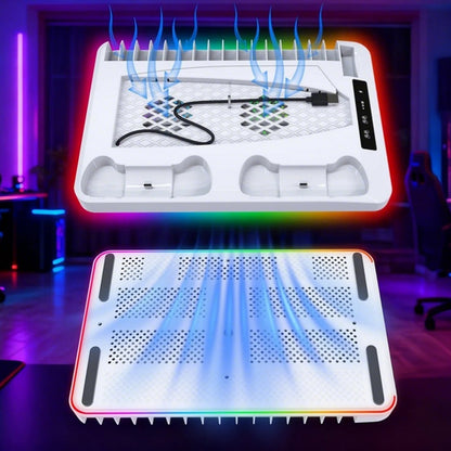 Gaming For PS5 Slim Pro Docking and Cooling Station Charger Headset Holder With RGB Light-White