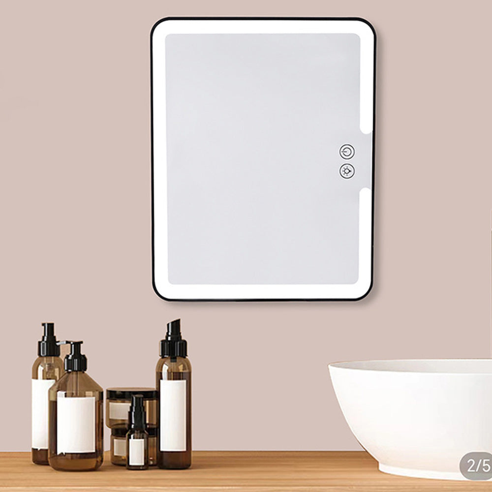 Bathroom Anti Fog Mirror with Lights Built In Shelf No Drilling Installation for Shower Room-Square