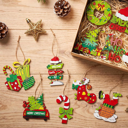 36 Piece Engineered Wood Christmas Tree Ornaments with Hanging Twine