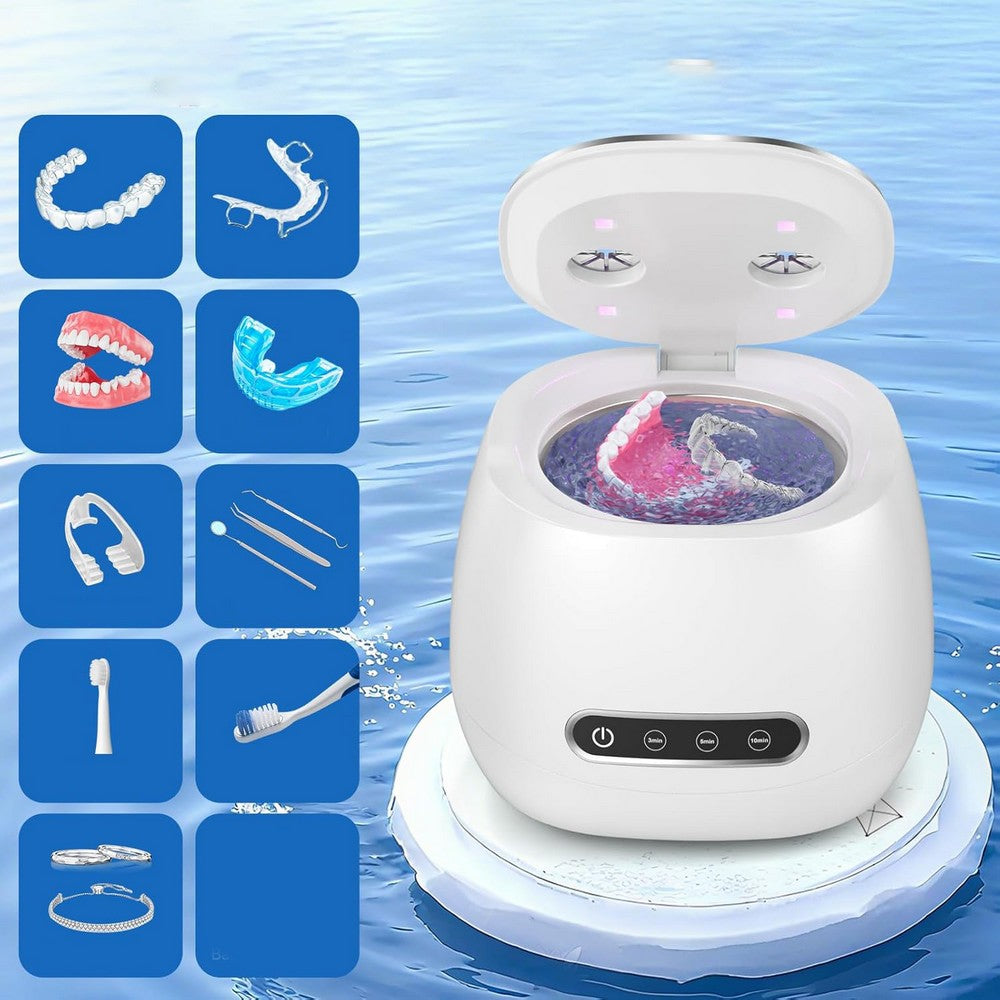 Ultrasonic Retainer Cleaner with UV Sterilizer 45kHz Denture Cleaner Machine-White