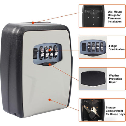 Wall Mount Key Lock Box for Outside House Key Safe Combination Lockbox with Resettable Code