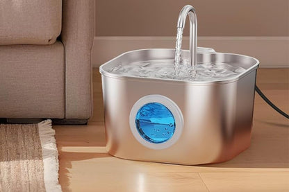 USB 2.2L Stainless Steel Pet Water Fountain - Round Window