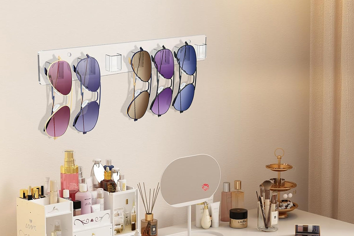 2Pcs Sunglasses Rack Wall Clear Acrylic Wall Mount Glasses Holder Glasses Storage