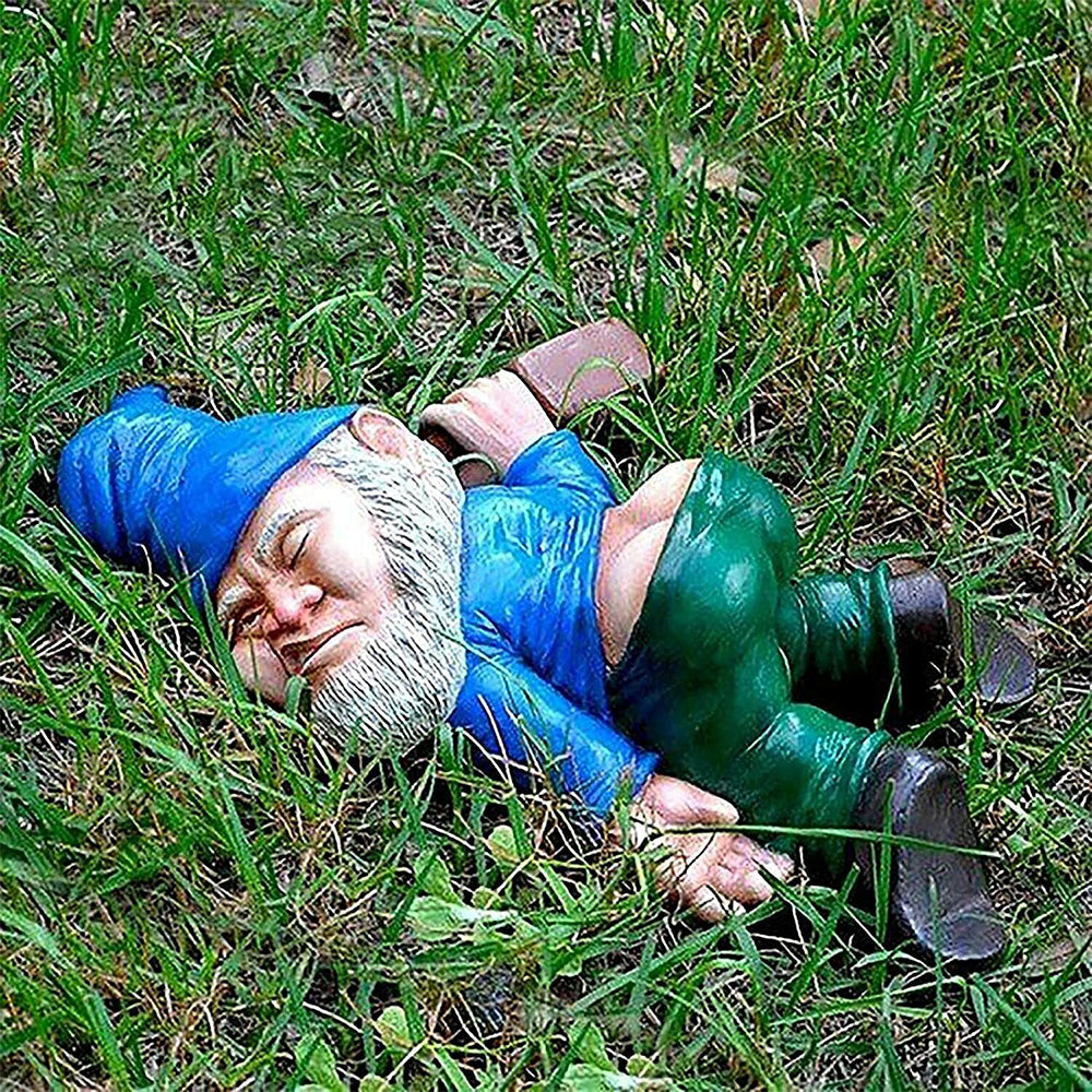 Funny Drunk Dwarf Figurine Garden Gnome Statue Patio Yard Lawn Ornament Decor Blue