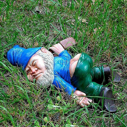 Funny Drunk Dwarf Figurine Garden Gnome Statue Patio Yard Lawn Ornament Decor Blue