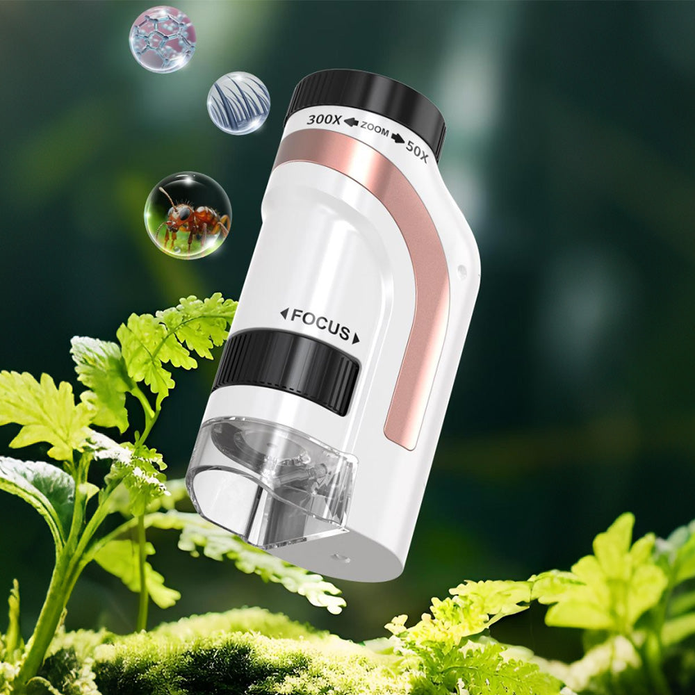 50X-300X Handheld Microscope with LED Lights Portable Pocket Zoom Pink