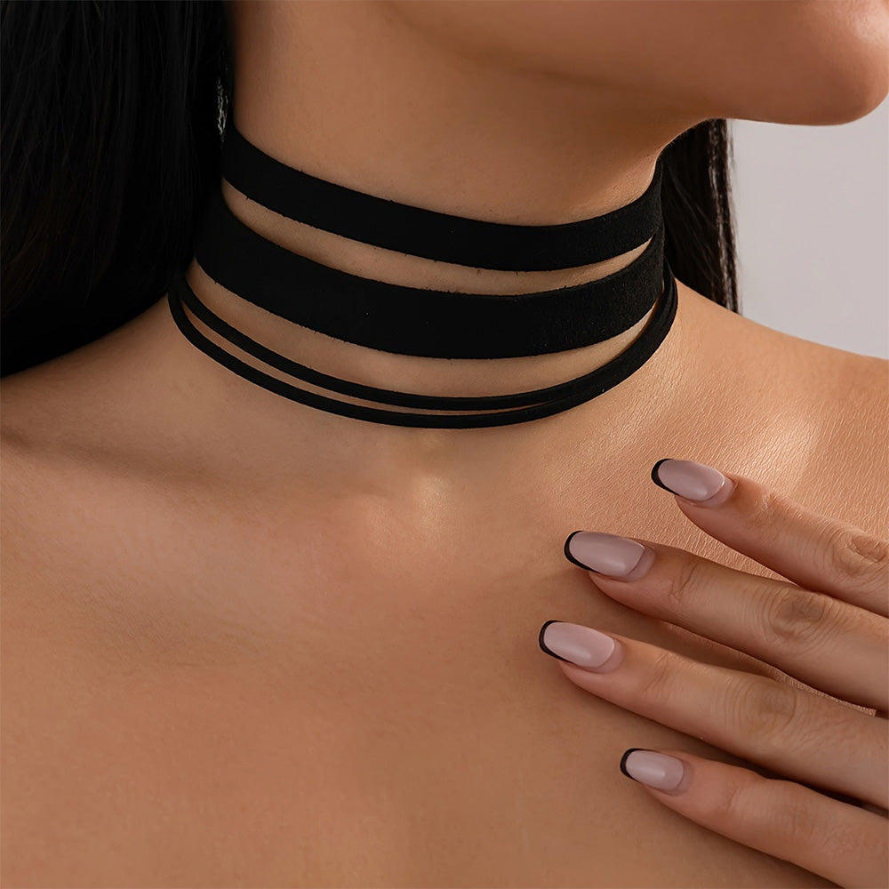 3PCS Black Layered Necklace Set for Women Adjustable Fashion Jewelry Gift