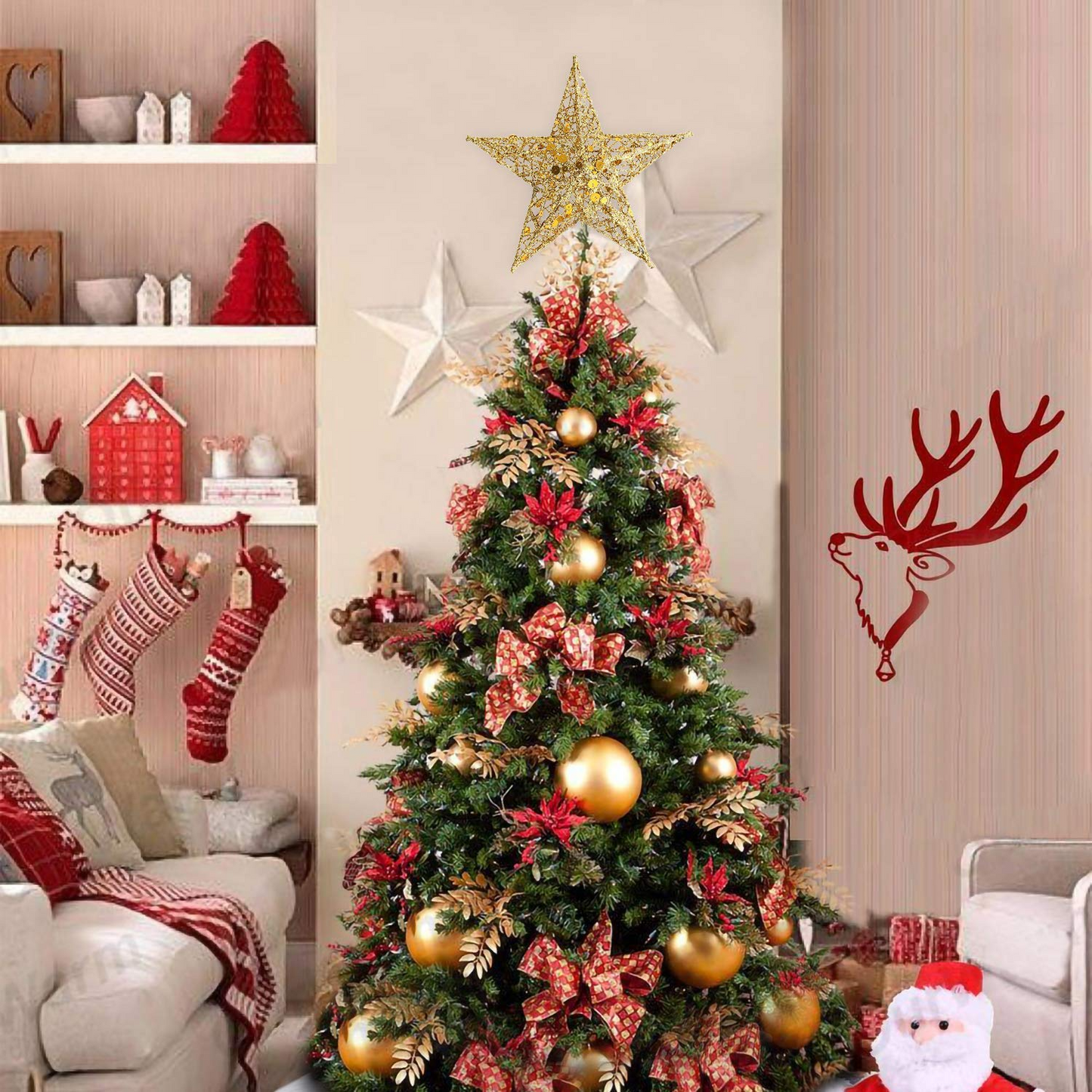 20cm Christmas Tree Top Star Decor Christmas Tree Topper Home Party Decorations