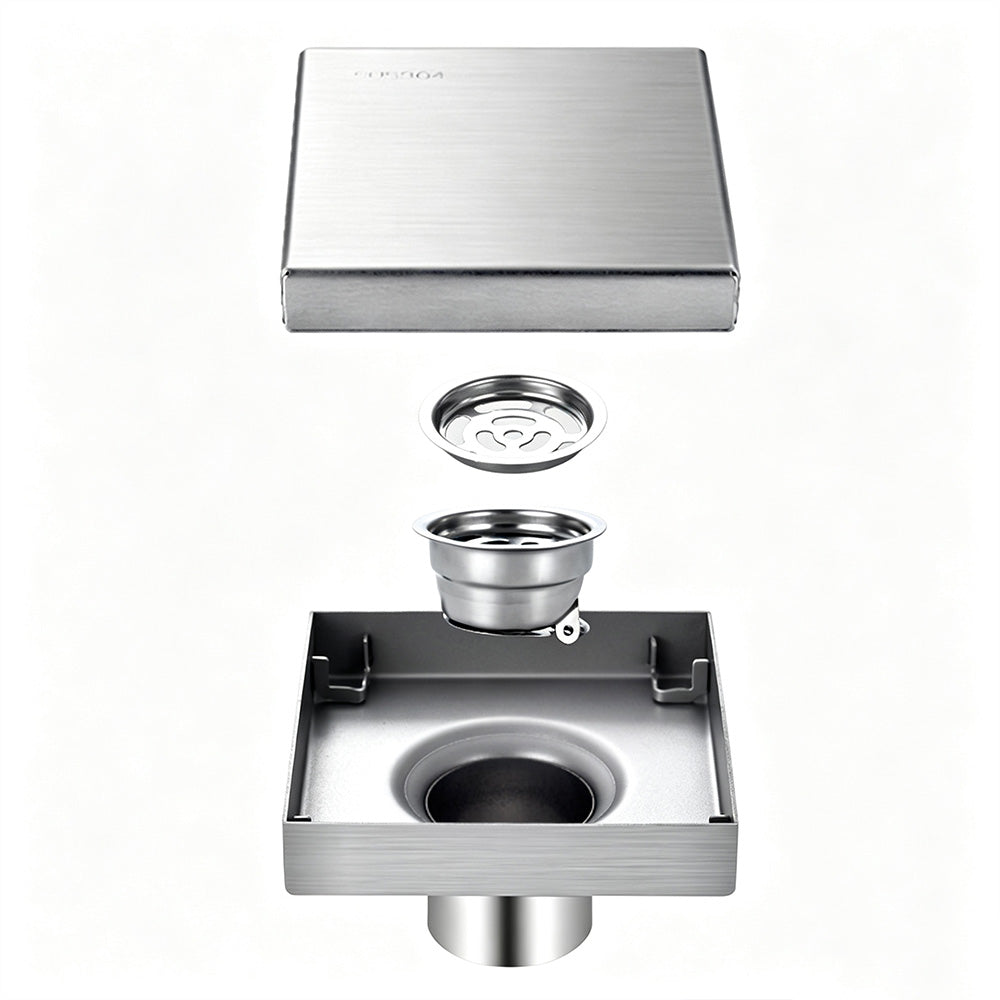 Square Shower Drain with Filter-Silver