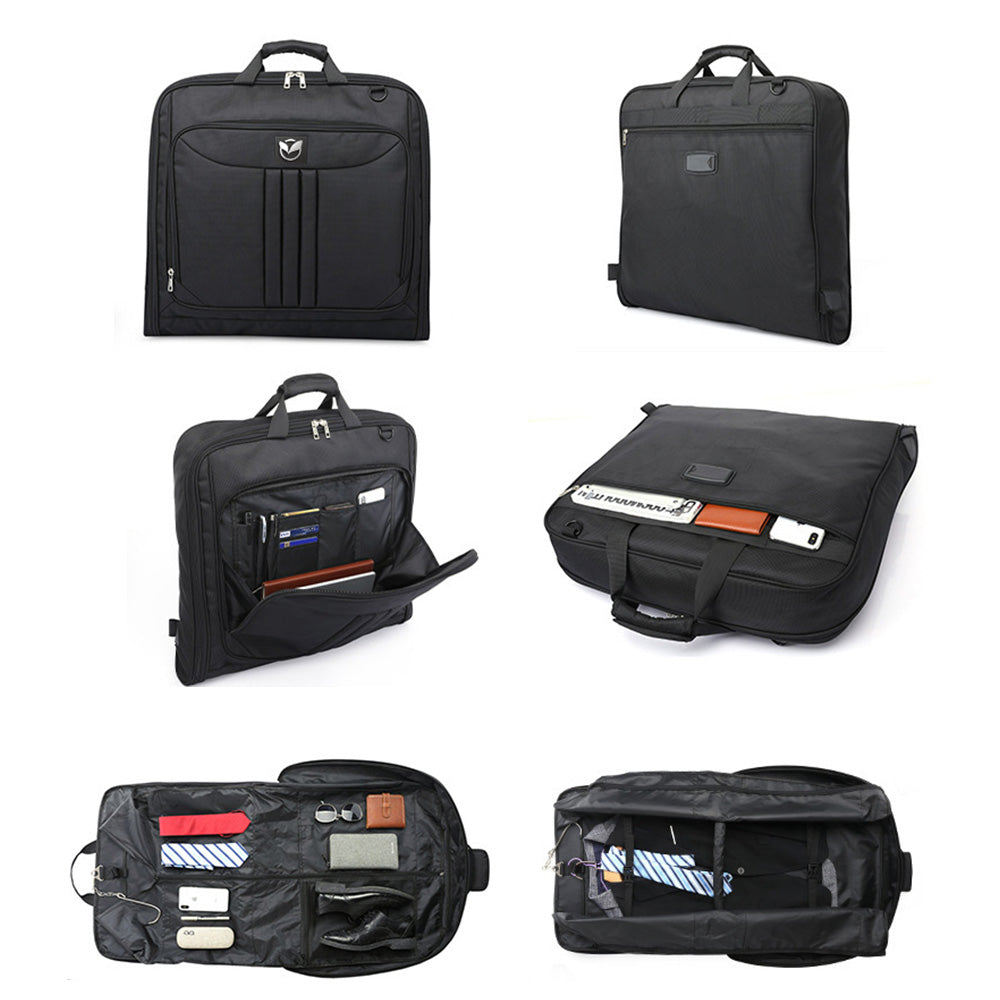 Foldable Garment Bag with Hanger and Shoulder Strap - Black