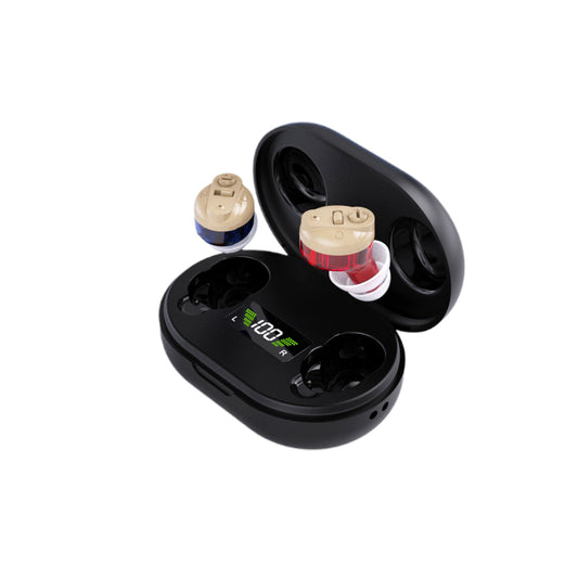 Pair of Invisible Digital Hearing Aids Rechargeable In-Ear Enhancer Amplifier Blue and Red