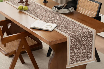Heavy Rustic Table Runner Imitation Linen Braided Macrame Table Runner -Brown