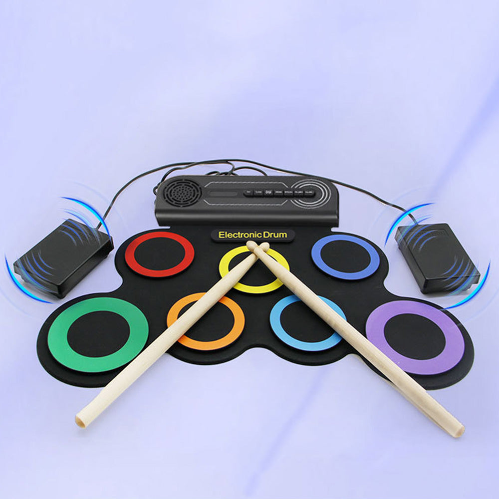 Electric Drum Set Kids Drum Pad and Sticks Portable Roll Up Drums Practice Pad