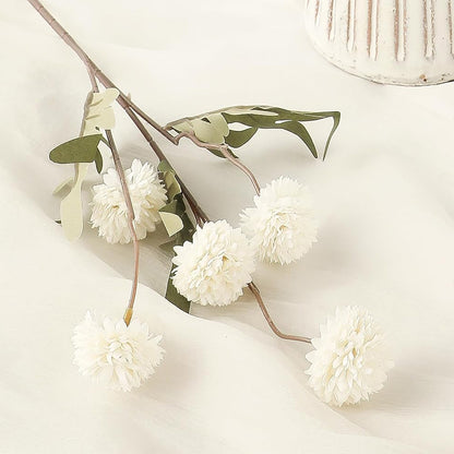 5 Pack Stem Cloth Dandelion Ball Artificial Flowers with Bendable Stems - White