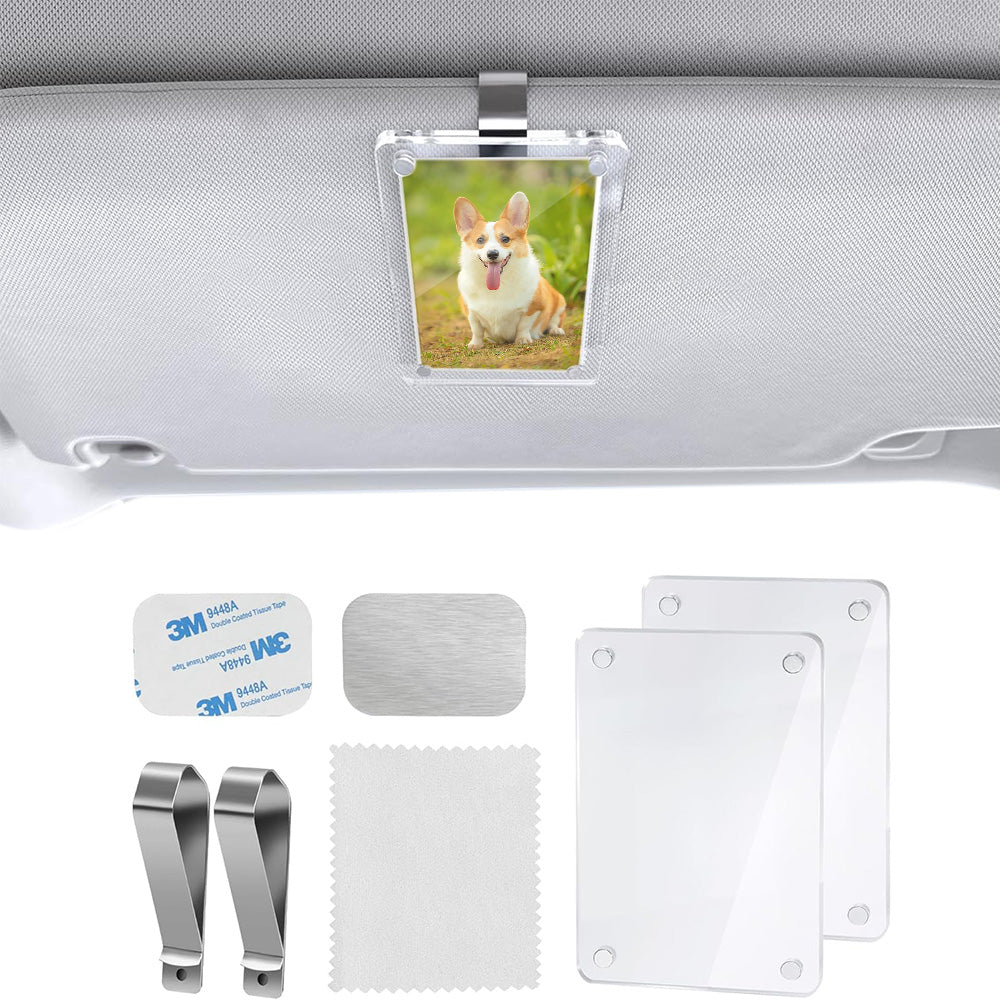 2PCS Clear Car Sun Visor Photo Holders with Magnetic Clips for Pictures
