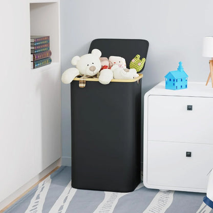 100L Laundry Basket with Lid Clothes Hampers for Laundry with Bamboo Handles Removable Bag-Black