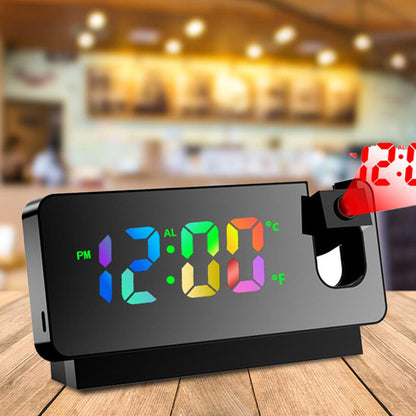 LED Digital Smart Alarm Clock with Time & Temperature Projection LCD Display Black