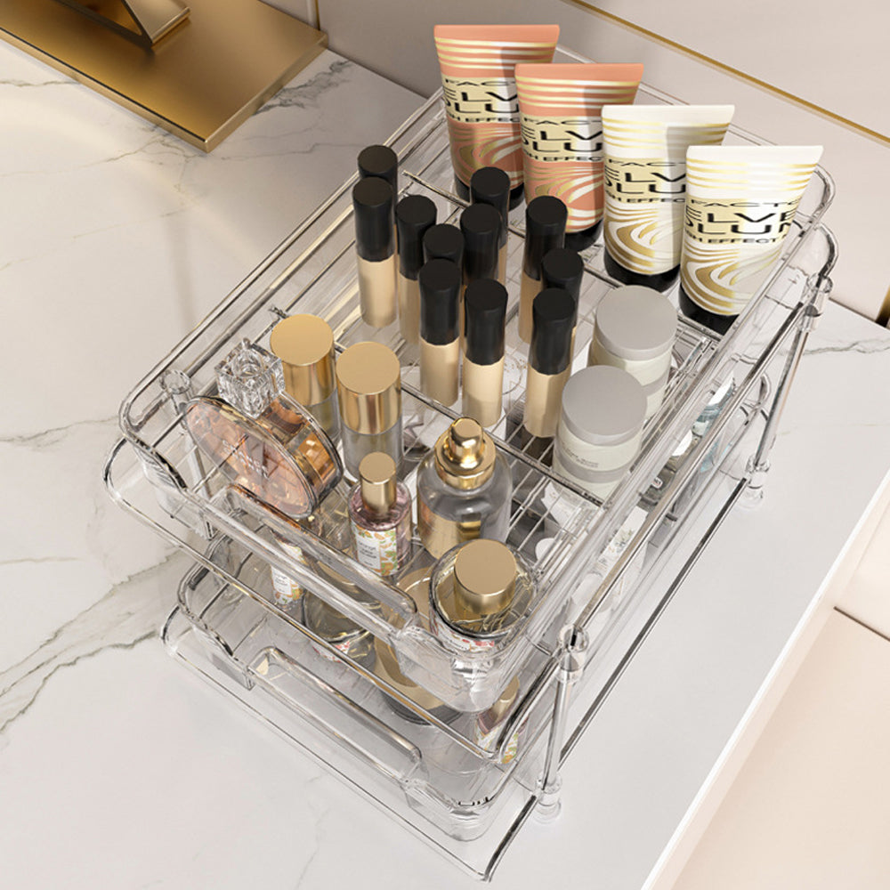 2-Tier Double Sliding Under Sink Organizers Bathroom Cabinet Shelf Organizer Storage Rack Transparent