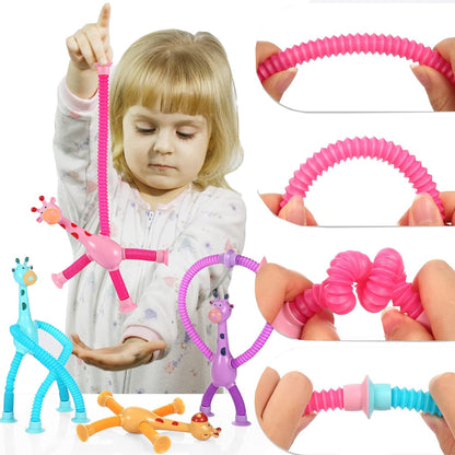 4Pcs Telescopic Suction Cup Giraffe Toy Fun Tube Toy Kid Toy