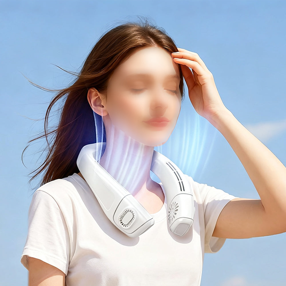 Wearable Neck Fan with Semiconductor Cooling - White