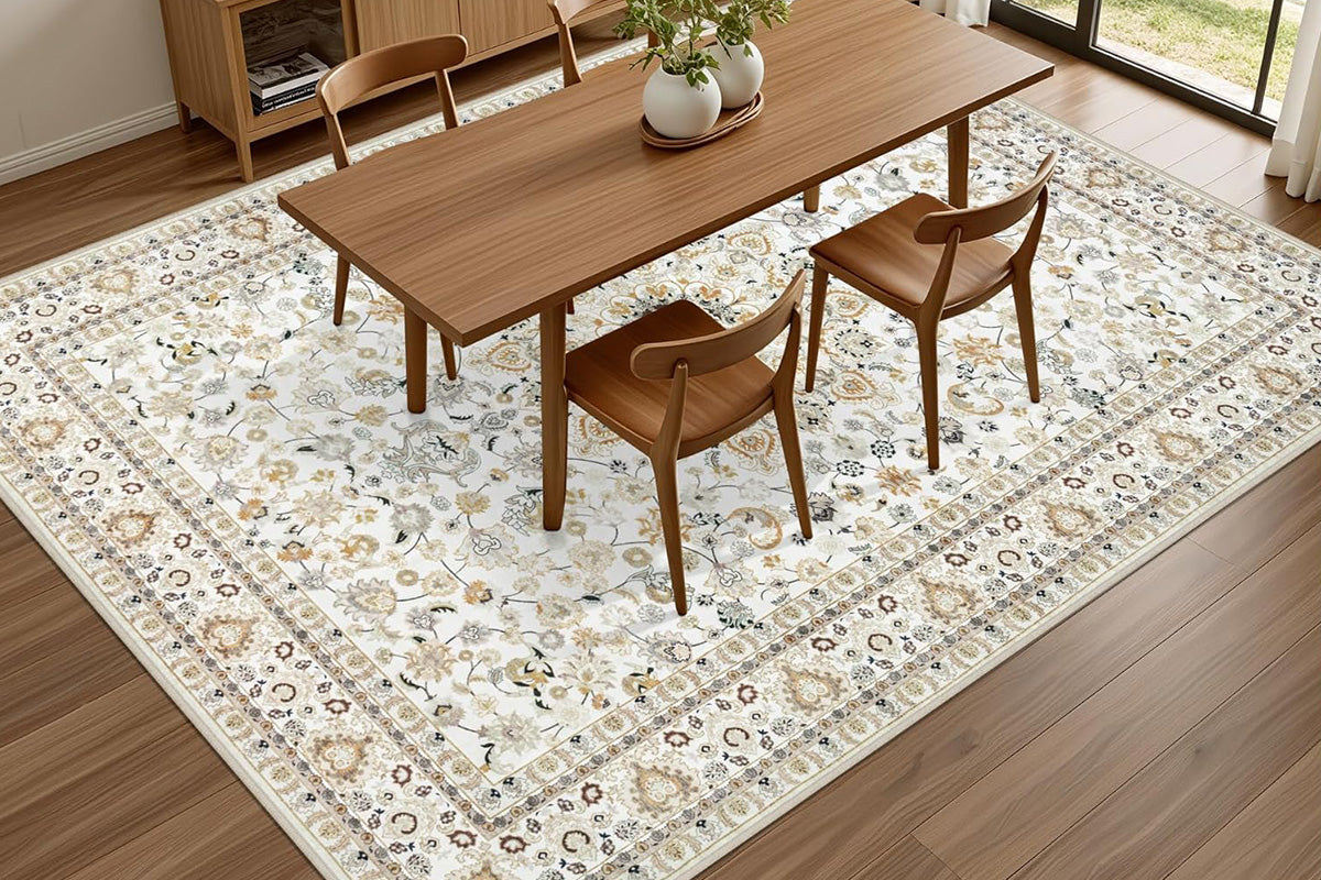 Vintage Boho Rug Non-Slip Floor Carpet - White