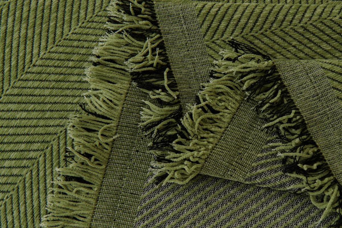 Herringbone Tassel Sofa Throw Cover Large Blanket - Green
