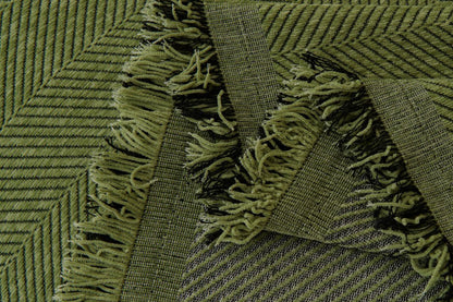 Herringbone Tassel Sofa Throw Cover Large Blanket - Green