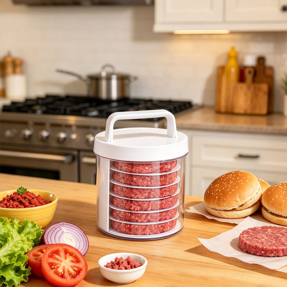 6 Layer Burger Patty Maker with 5 Discs Patty Press for BBQ Homemade Prep