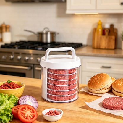 6 Layer Burger Patty Maker with 5 Discs Patty Press for BBQ Homemade Prep
