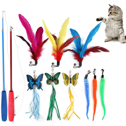Interactive Cat Toy Set with Telescopic Wand and Feather Replacements Style 1